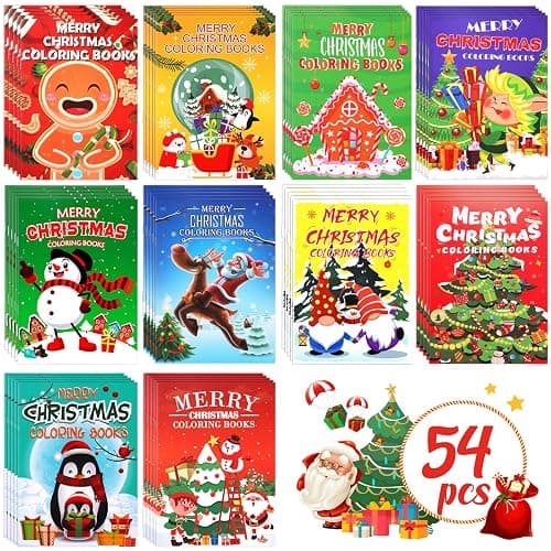 90shine 54Pcs Christmas Coloring Books for Kids: Xmas Goodie Bags Stuffers Stockings Gifts Party Favors Fun Holiday Supplies - Image 1