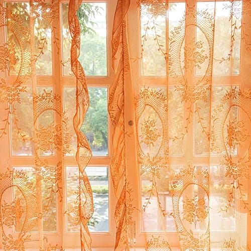 LIVING ROOM: Orange Sheer Lace Curtains thumbnail 5