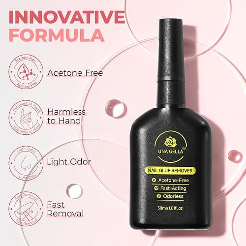 UNA GELLA Press On Nail Glue Remover Built-in-crowbar 30ML Acetone-Free Gentle Soak Off Gel Nail Glue Polish Remover for Nail Tip Adhesive Glue Easily Home DIY Not for U/V Nail Polish thumbnail 4