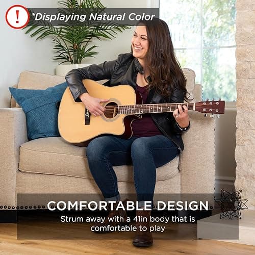 Best Choice Products 41in Beginner Acoustic Guitar Full Size All Wood Cutaway Guitar Starter Set w/Case, Strap, Capo, Strings, Picks - Black thumbnail 6