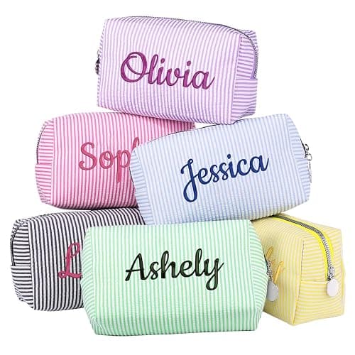 Personalized Embroidered Makeup Bag For Bridesmaid Gifts,Custom Small Travel Cosmetic Bag Toiletry Bag Wedding Gifts for Bridal Shower Makeup Pouch - Image 1