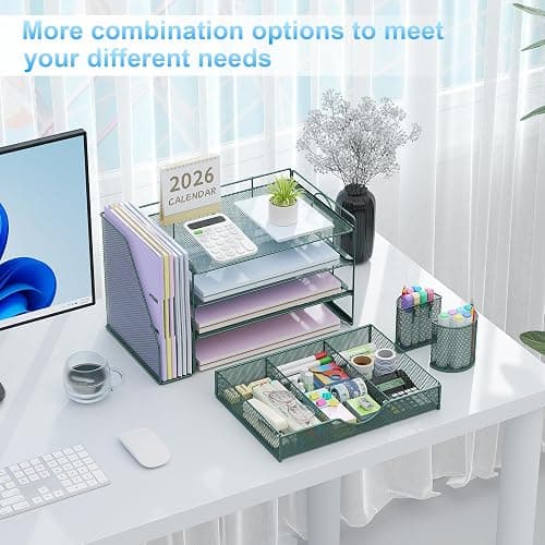 gianotter 4-Tier Desk Organizer with Drawers, File Holders, Letter Trays and Pen Holders - Workspace Accessories for Office Supplies (Green) thumbnail 5