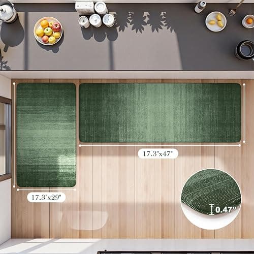 Ailsan Anti Fatigue Mats for Kitchen Floor,Farmhouse Rugs Sets of 2,Cushioned Kitchen Floor Mats,Memory Foam Sink Rug for Laundry Office Bathroom,Green thumbnail 7