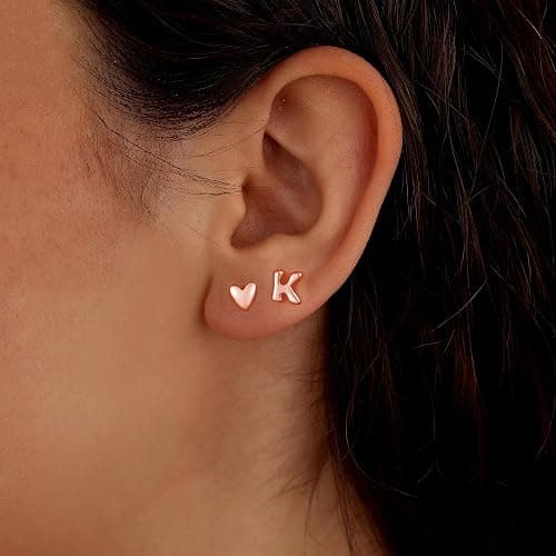 JIAOGE Stud Earrings for Girls Gifts - 2 Pairs S925 Sterling Silver Post Real Gold/Rose Gold Plated Heart Initial Stud Earrings for Girls Teen Girl Gifts Hypoallergenic Earring for Women Jewelry thumbnail 5