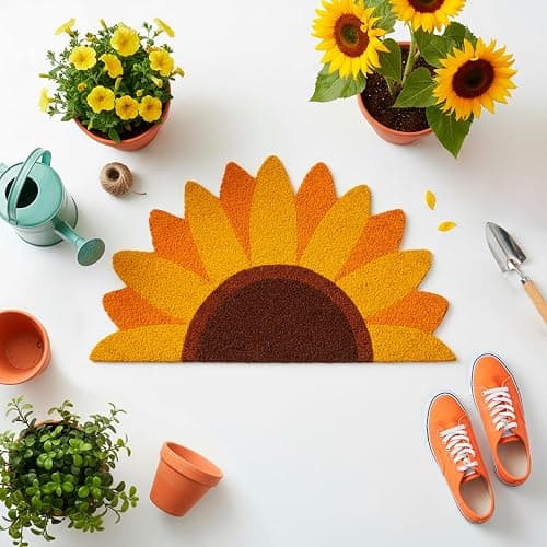 Fisura - Original Doormat Outdoor Entrance Sunflower, Outdoor Mats for Front Door, Coconut Fiber Mat with Non-Slip PVC Base. Dimensions: 27.56 inches x 15.75 inches x 0.59 inches thumbnail 2