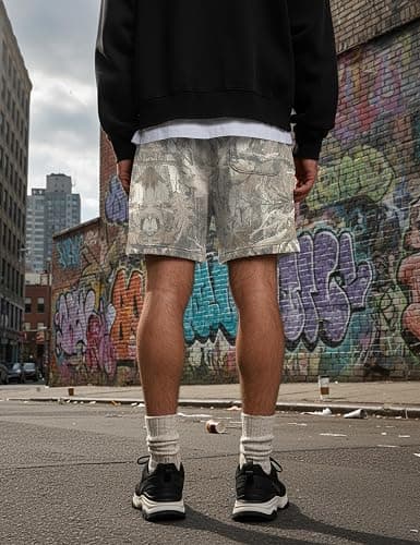 Navonta Mens Camo Shorts Maple Leaf Print Elastic Waist Graphic Athletic Shorts Baggy Drawstring Sweat Shorts with Pockets thumbnail 3