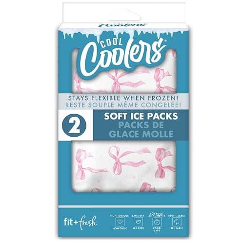 Fit & Fresh Cool Coolers 2 Pack Soft Ice for Lunch Bags, Flexible Stretch Nylon, Durable, Reusable Lunch Box Ice Packs, Soft Ice, Reusable Freezer Packs, Lunch Ice, Easy to Clean, Pink Bows thumbnail 7