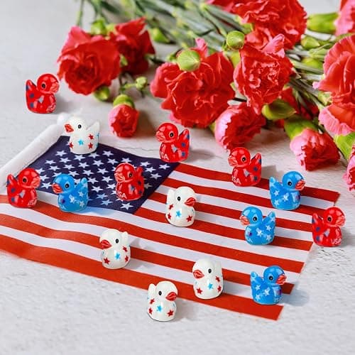 Wesiti 100 Pcs Patriotic Mini Ducks Independence Day Duck Figurines 4th of July Decor Memorial Day Mini Resin Ducks for Fourth of July Party Supplies thumbnail 6