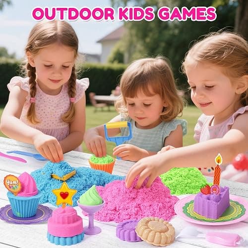 Billeeit Cake & Ice Cream Sensory Bin Sand Toy, Sand Kit Sensory Toys w/lid and 4 Color Moldable Sensory Play Sand 2.2lbs, Molds, Tools Set 43pcs Total for Toddlers, Fun Gifts for Kids Girls 3+ thumbnail 4