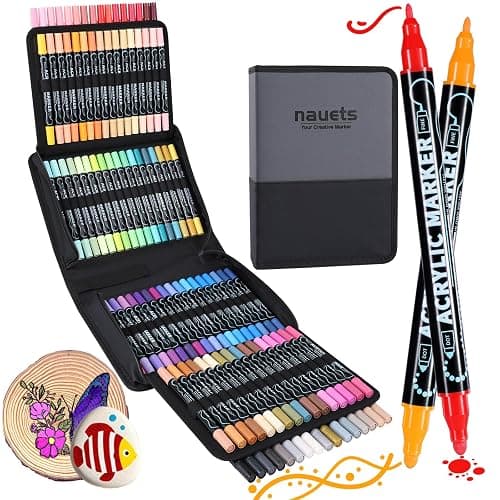 nauets 100 Colors Dual Tip Acrylic Paint Markers, Dot & Fine Tip Acrylic Paint Pens for Rock, Wood, Fabric, Canvas, Glass, Scrapbook, Paper, Ceramic, Egg, DIY Craft Art Gift- Classroom&School Supplies - Image 1