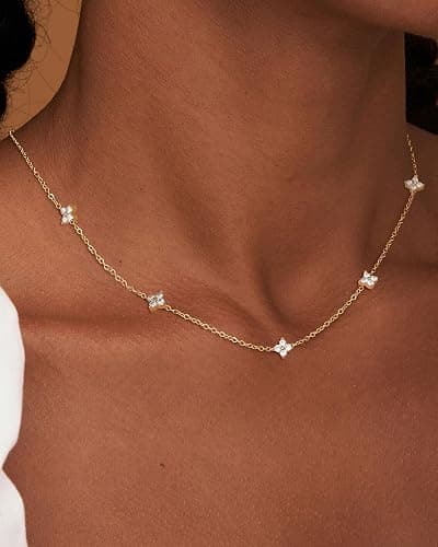 FUNEIA Dainty Silver Gold Necklaces for Women Trendy Non Tarnish 14K Gold Plated Cubic Zirconia Necklace Layered Cute Butterfly Heart Station Choker Necklace Stack for Wedding Prom Brides Jewelry thumbnail 7