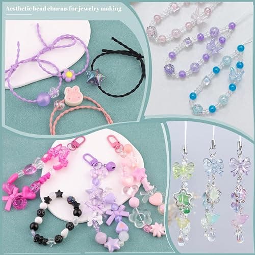 210-270PCS TINKRSTUFF Assorted Acrylic Beads for Bracelet Making,Cute Beads for Jewelry Making Flower Bow Butterfly Candy GummyBear Kawaii Aesthetic Bracelet Charms, Necklace Keychain Phone Charms DIY thumbnail 6