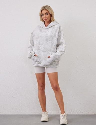 TERIVEEK Women Camo Hoodies Oversized Maple Leaf Fleece Hooded Sweatshirt Long Sleeve Fall Trendy Pullover Hoodie with Pocket thumbnail 5