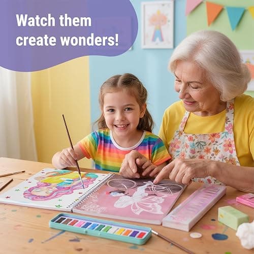 BSCOOL Water Coloring Book for Beginners – Painting Kits for Kids Ages 5 and up. Watercolor Book with 12 Paint Palettes, 1 Brush, and Guides. Fashion Painting for Girls with 15 Pre-Drawn Models. Gift for Girl Ages 5,6,7,8 thumbnail 7