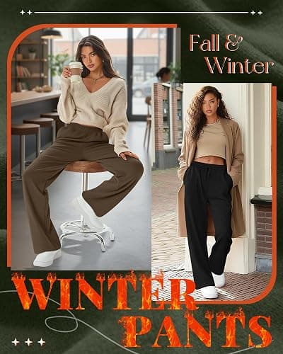 Oakgarden 3 Pack Women's Fleece Sweatpants Thermal Baggy Wide Leg High Waist Drawstring Lounge Winter Pants with Pockets thumbnail 5
