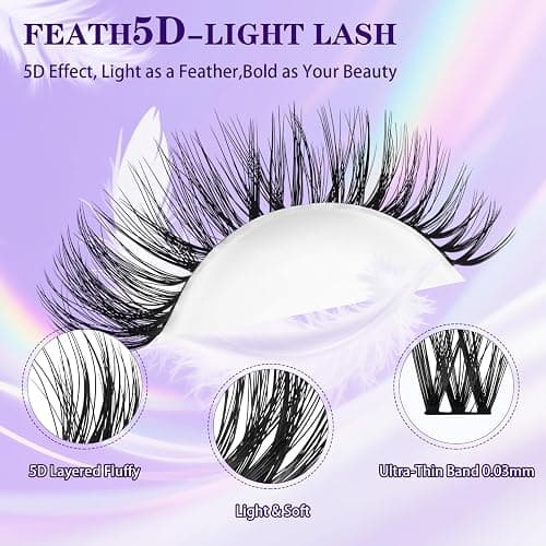 B&Q Lash Clusters Kit Wispy Fluffy - Feath5D 02 Eyelash Clusters Kit with Glue & Tools, Feathered Lightweight Lash Kit, 8-18mm C Curl Waterproof False Lashes thumbnail 2
