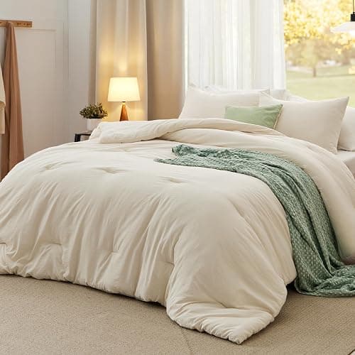 Bedsure Queen Size Comforter Set, Cream Soft Prewashed Bedding for All Seasons, 3 Pieces GentleSoftâ„¢ Warm Down Alternative Bed Set, 1 Lightweight Comforter (90"x90") and 2 Pillowcases (20"x26") - Image 1