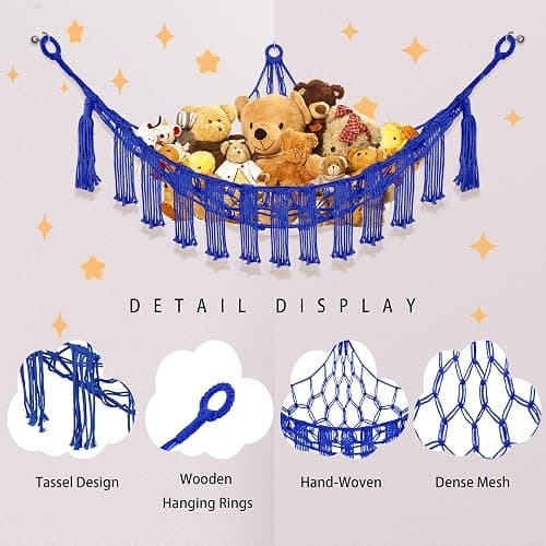 CERETIA Stuffed Animal Hammock with LED Light, Toy Hammock for Stuffed Animals Storage for Kids Room Decor, Stuffed Animal Hammock Corner, Royal Blue thumbnail 6