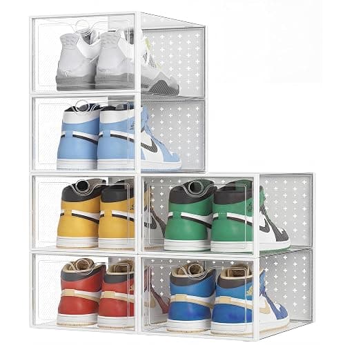 Pinkpum XXL Larger Shoe Storage Boxes Fit Size 14, Clear Plastic Stackable Shoe Organizer 6 Pack Sneaker Storage for Sneakerheads Shoe Containers - Image 1