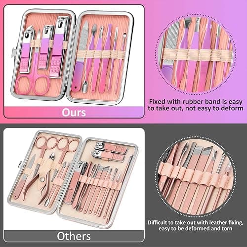 BLESWIN 10 in 1 Manicure Pedicure Kit, Manicure Kit for Women Professional, Mens Nail Grooming Kit, Manicure Tools Gift for Luxury Leather Travel Case for Family Friends (Pink & Purple) thumbnail 5