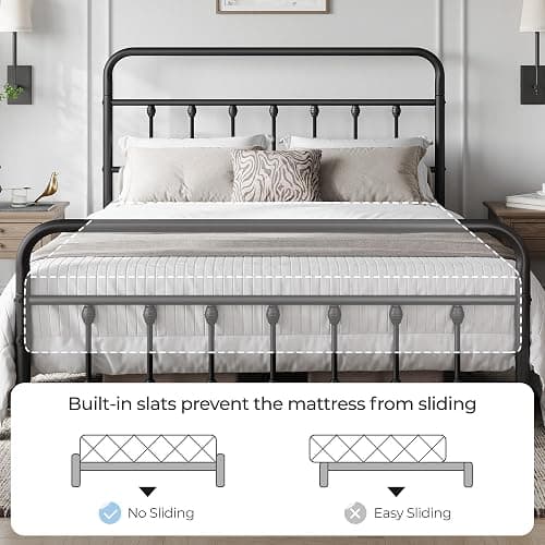 Yaheetech Classic Metal Platform Bed Frame Mattress Foundation with Victorian Style Iron-Art Headboard/Footboard/Under Bed Storage/No Box Spring Needed/Queen Size Black thumbnail 6
