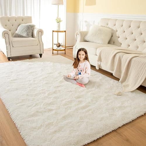 Softlife Area Rug for Living Room, Fluffy Shag Plush 5.3x7.6 Cream Rugs for Bedroom Girls, Shaggy Soft Fuzzy Kids Large Carpet for Dorm Bedside Ultra Cozy Non-Slip Indoor Decor thumbnail 4
