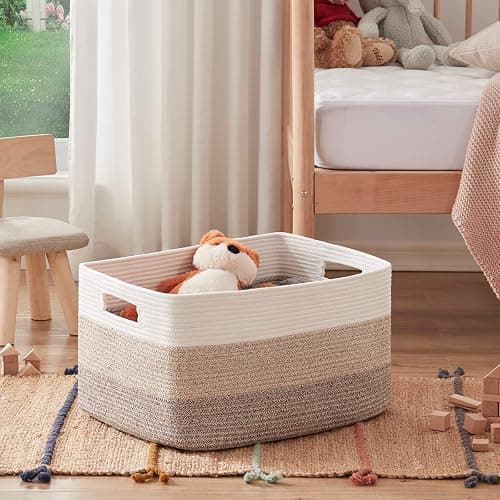OIAHOMY Large Blanket Basket, Rectangle Woven Baskets for Storage, Nursery Blanket Basket Living Room, Toy Basket With Handle, Large Baskets for Organizing-22”x17”x12”-Gradient Yellow - Gradient Yellow - 22”x17”x12” thumbnail 2
