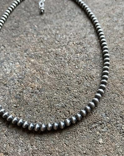 4mm Sterling Silver Oxidized Pearl Bead Necklace Southwestern everyday wear Navajo Style thumbnail 7