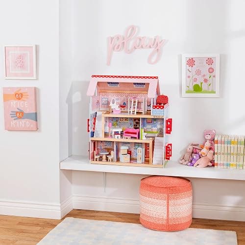KidKraft Chelsea Doll Cottage Wooden Dollhouse with 16 Accessories, Working Shutters, for 5-Inch Dolls thumbnail 4