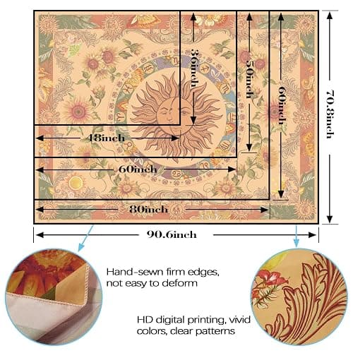 Accnicc Yellow Sun and Moon Tapestry Vintage Indie Boho Tapestry Wall Hanging with Sunflowers Butterfly Moth Constellation Aesthetic Wall Tapestries for Bedroom Dorm Living Room (Orange, 48'' × 36'') thumbnail 6