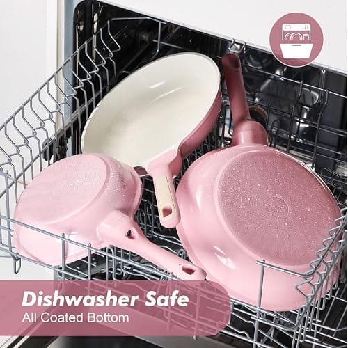 SENSARTE 9.5In Nonstick Ceramic Frying Pan with Lid, PFAS/PTFE Free, Pink | Ceramic Omelette Pan Skillet, Healthy Non-toxic Chef's Pan, Induction Compatible Pan, Heat Resistant Handle thumbnail 7