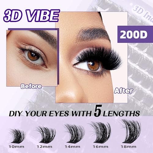 B&Q Fluffy Lash Clusters Kit 200D Mixed Volume Lash Clusters 10-18mm Individual Lashes Kit Salon-style Dramatic Thick eyelash extension 280pcs Suitable for Beginners Makeup at Home(KIT-200D) thumbnail 7
