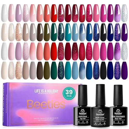 Beetles Winter Gel Polish Set 39Pcs Red Burgundy Blue Green Nude Pink Purple Gel Nail Polish with Base Top Coat for Manicure Lovers DIY at Home UV LED Needed Gift for Women Enchanted Jewelry thumbnail 9