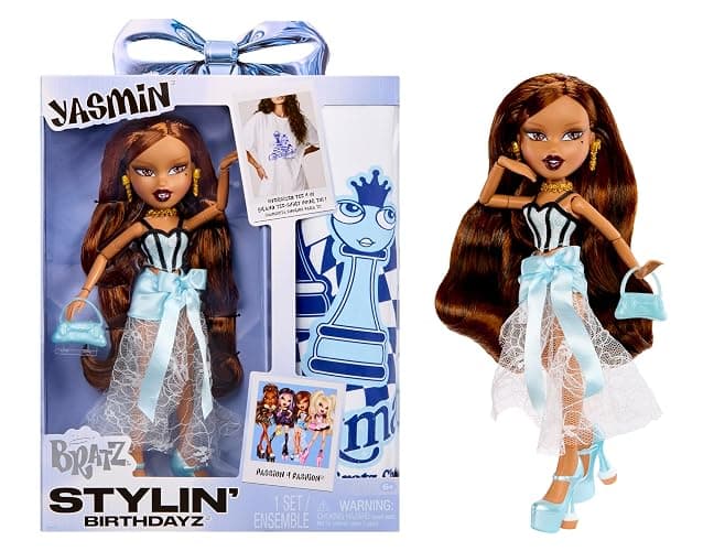 Bratz Stylin’ Birthdayz Yasmin Fashion Doll with Customizable T-Shirt for You and Accessories - Image 1