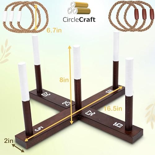CircleCraft Rustic Ring Toss Game for Kids & Adults – Outdoor Yard Games with Rope Rings, Portable Wooden Lawn Game for Family Fun, Backyard, Beach, Camping & Picnic Activities for Christmas & Easter thumbnail 2