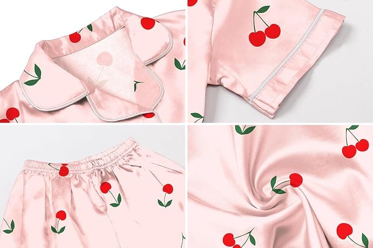 Umeyda Women & Girls Pajamas Set, Soft Satin Lightweight Silk Button-Down Top with Shorts 2 Piece PJS for Mom Boys Kids Gifts thumbnail 6