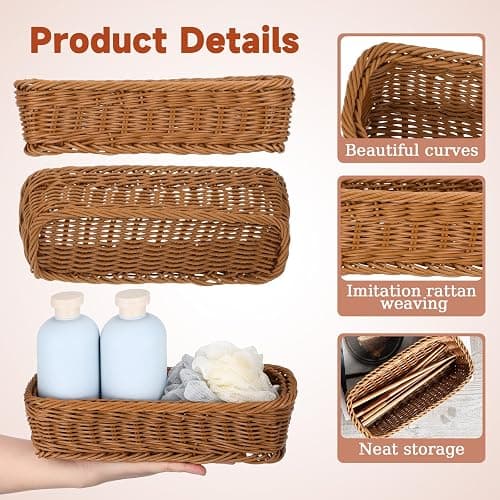 DECHOUS 3 Pack Wicker Plastic Silverware Organizer - Woven Rectangular Kitchen Flatware Tray Cutlery Storage Basket for Countertop Party Table thumbnail 5