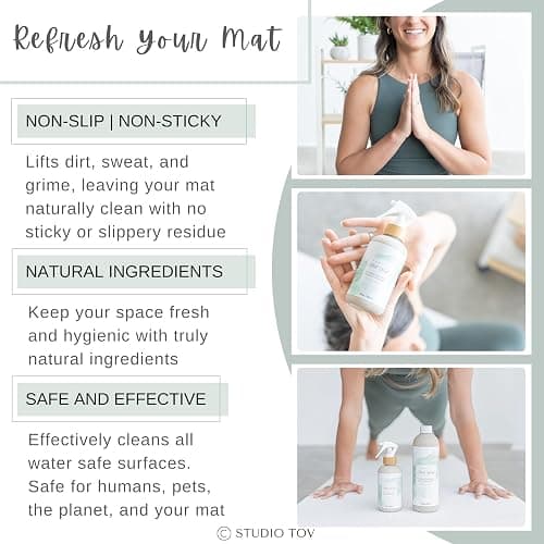 Studio TOV Organic Yoga Mat Cleaner Spray | 8 fl oz With Microfiber Cloth | Made in USA | Yoga Mat Spray for All Mats and Pilates + Yoga Accessories | Gym Equipment Cleaner thumbnail 3