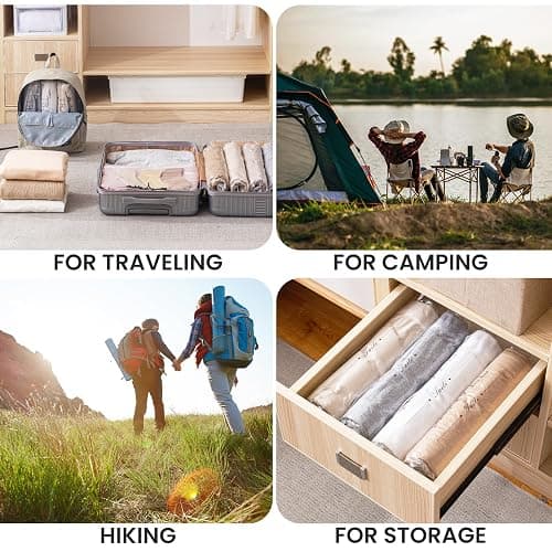 TAILI 12 Pack Travel Compression Bags, Roll Up Space Saver Bags (6 Large+6 Medium), No Vacuum Needed Reusable Packing for Luggage, Suitcase, Backpack, Travel Essentials, Clear thumbnail 7