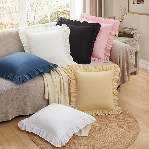 Yvrcen Ruffle Throw Pillow Covers, White, 18x18 Inches, 2 Pack | Square Pillow Cases, Microfiber, Decorative Pillow Shams, For Sofa Couch Bedroom Living Room thumbnail 7