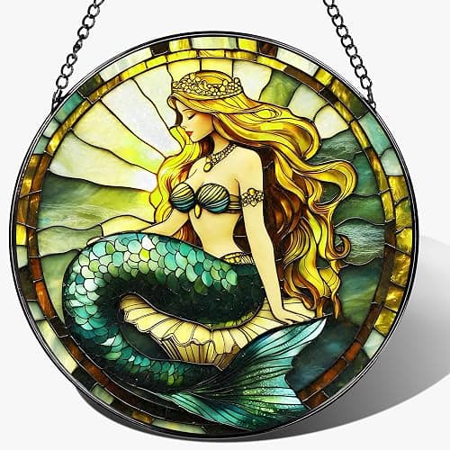 Stained Glass Window Hanging, 8 Inch Mermaid Suncatcher Stained Glass Ornament, Suncatchers for Windows Hanging, Sun Catchers Indoor Window, Mermaid Gifts, Gifts for Friends, Housewarming Gift - Image 1
