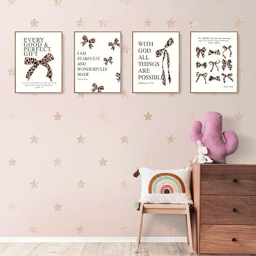 LARTSFRO Coquette Leopard Bow Wall Art Decor Posters, Y2K Cheetah Leopard Bow Room Bedroom Bathroom Dorm Wall Art Decor Aesthetic for College Teen Girls Gifts, Inspirational Bible Verses Bow Wall Decor, 12x16Inch Set of 4 Pcs Cheetah Bow Pictures (UNFRAMED) thumbnail 3