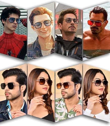AIEYEZO Tony Stark Sunglasses Vintage Square Metal Frame Eyeglasses for Men Women - Iron Man and Edith Sun Glasses thumbnail 4