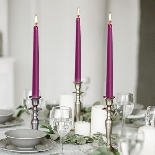 KONNI 0.87×10 Inch Purple Taper Candles, Unscented and Smokeless Tall Candlesticks, 10 Pack Tapered Candles with Cotton Wicks, Long Burning, Ideal for Weddings, Dinner Parties, and Home Décor thumbnail 5