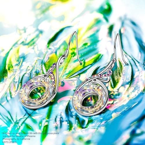 Kate Lynn "Rise From the Ashes" Phoenix Earrings, Sterling Silver Dangle Earrings with Crystals from Austria, Birthday Gift with Jewelry Box, Symbol of Luck and Renewal thumbnail 3