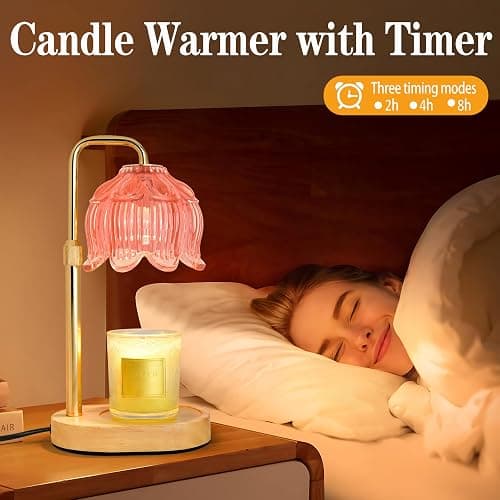 Candle Warmer Lamp with Timer Dimmer, Adjustable Height Candle Wax Warmer, Christmas Birthday Gift for Mom Women, House Warming Gifts for New Home Bedroom Decor, (Lotus Flower-Amber) thumbnail 4