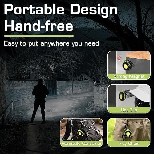 WORKPRO Mini Keychain Work Light, COB Keychain Flashlight with Hat Clip, Rechargeable Magnetic EDC Carabiner Flashlight, 3 Light Modes Emergency Light for Camping, Biking and Car Repairing, Green thumbnail 4