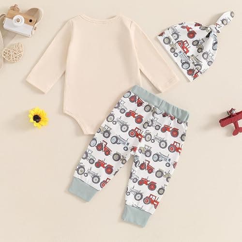Madjtlqy Little Dude Newborn Baby Boy Fall Clothes Long Romper Bodysuit Jogger Pants Set 3Pcs Infant Coming Home Outfit thumbnail 9