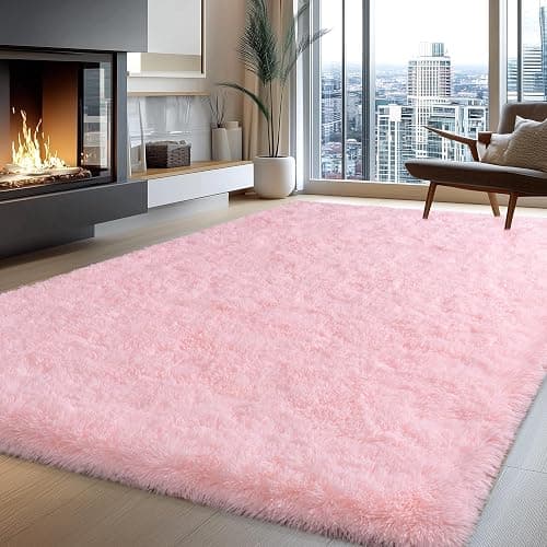 Fluffy Pink Rug for Bedroom Girls, 5x7 Soft Fuzzy Plush Shag Area Rug for Living Room, Cute Comfy Throw Rug for Kids, Non-Slip Indoor Shaggy Floor Carpet for Nursery Teen Dorms Home Decor Aesthetic thumbnail 5