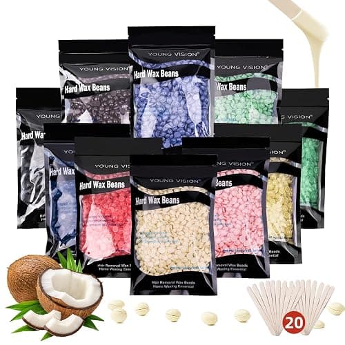 YOUNG VISION Hard Wax Beads for Hair Removal, 2.2lbs 1000g Refill Waxing Beads for Sensitive Skin Women, Face, Brazilian, Bikini, Body, Soft and Painless Waxing Beans, 10 Packs, Multi Color - Image 1